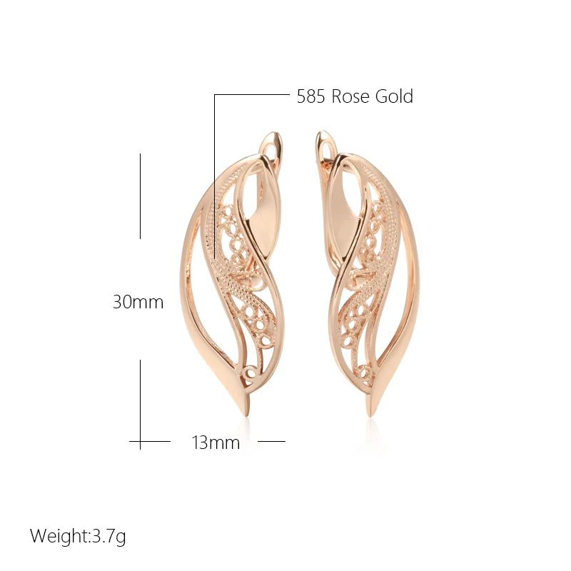 Trendy Rose Gold Hollow Drop Earrings with Glossy Finish and Geometric Design