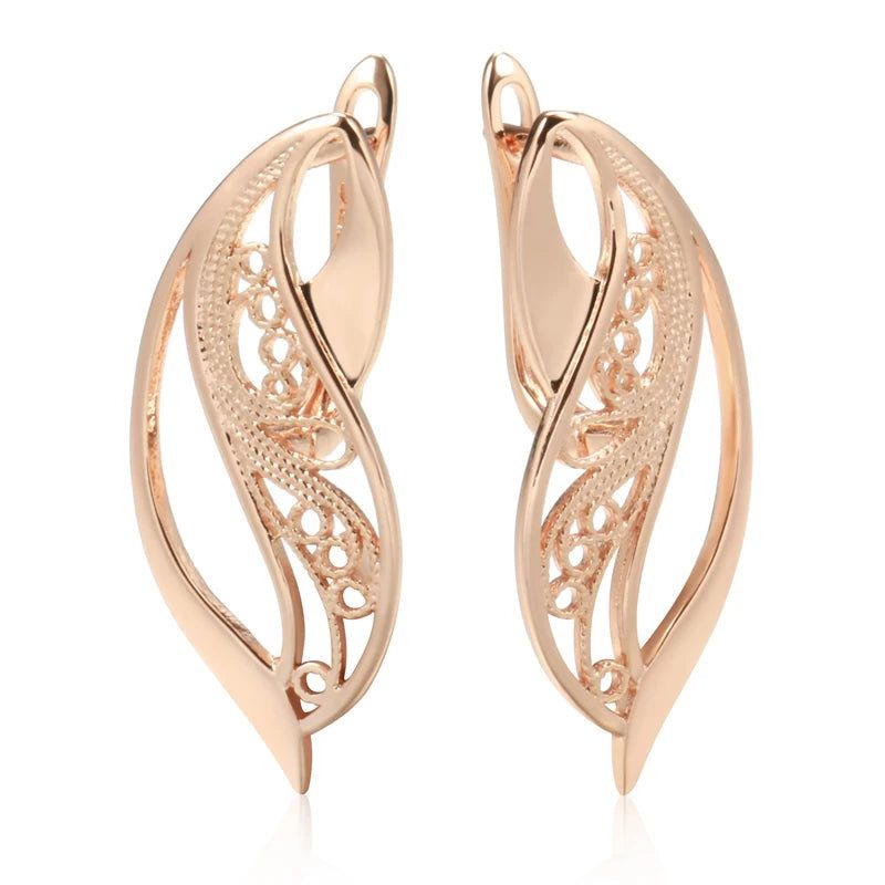 Trendy Rose Gold Hollow Drop Earrings with Glossy Finish and Geometric Design