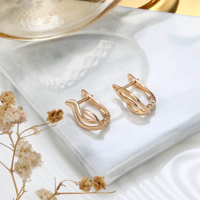 Trendy Rose Gold Hollow Leaf Drop Earrings - Stylish 585 Copper Jewelry