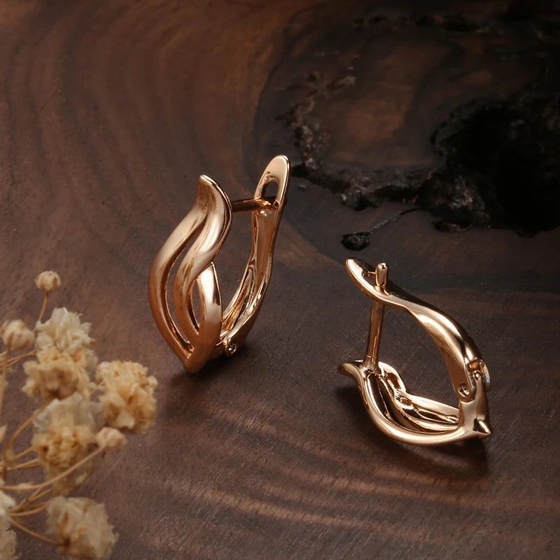 Trendy Rose Gold Hollow Leaf Drop Earrings - Stylish 585 Copper Jewelry