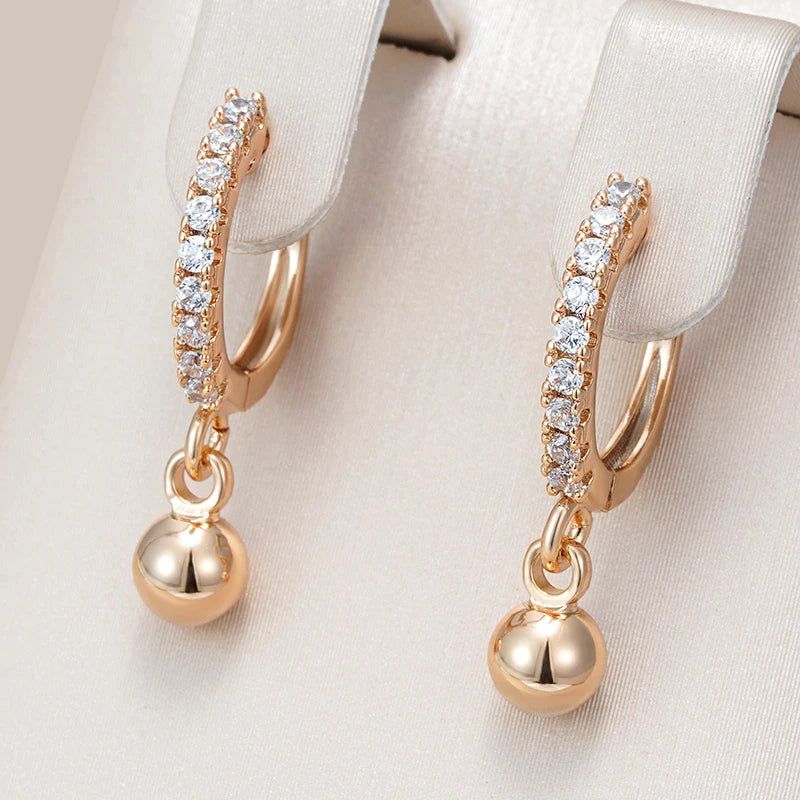 Trendy Rose Gold Plated Geometric Dangle Earrings with Natural Zircon