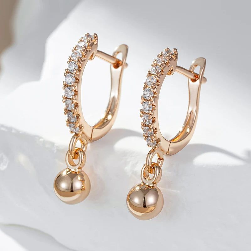 Trendy Rose Gold Plated Geometric Dangle Earrings with Natural Zircon