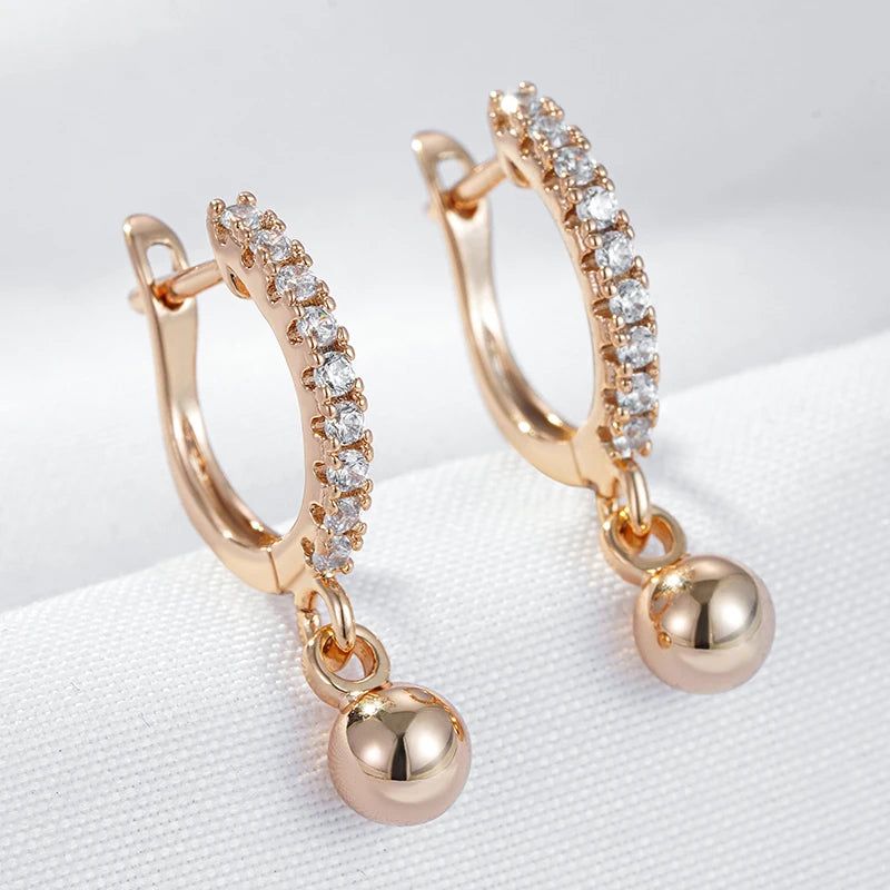 Trendy Rose Gold Plated Geometric Dangle Earrings with Natural Zircon