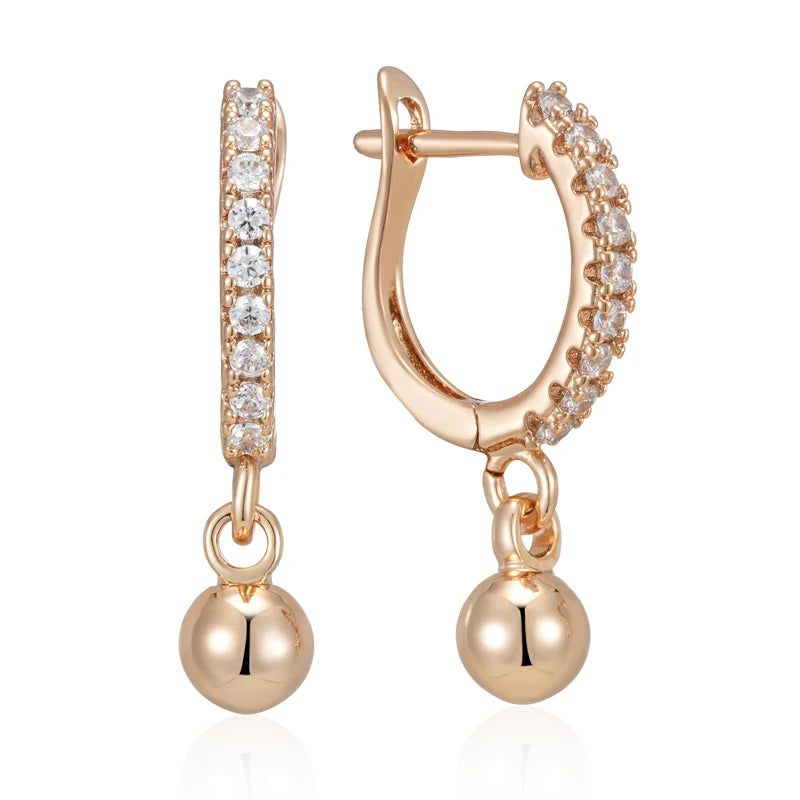 Trendy Rose Gold Plated Geometric Dangle Earrings with Natural Zircon