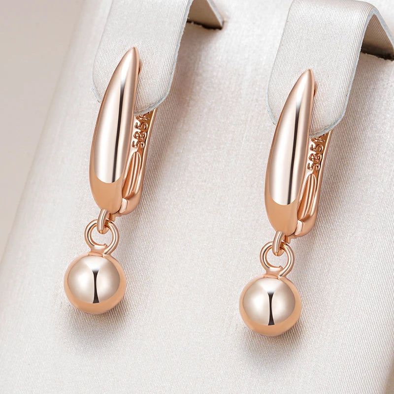 Trendy Rose Gold Round Ball Drop Earrings - Elegant Geometric Jewelry for Any Occasion