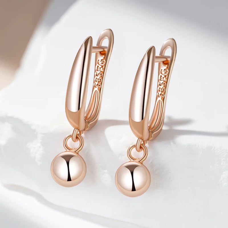 Trendy Rose Gold Round Ball Drop Earrings - Elegant Geometric Jewelry for Any Occasion