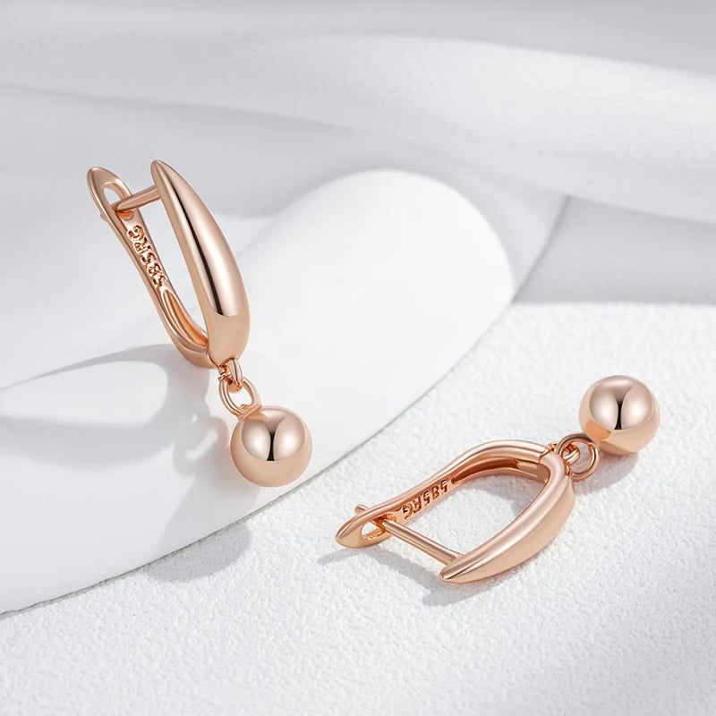 Trendy Rose Gold Round Ball Drop Earrings - Elegant Geometric Jewelry for Any Occasion