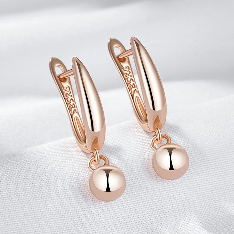 Trendy Rose Gold Round Ball Drop Earrings - Elegant Geometric Jewelry for Any Occasion