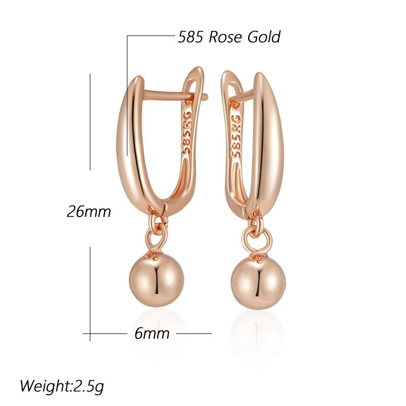 Trendy Rose Gold Round Ball Drop Earrings - Elegant Geometric Jewelry for Any Occasion