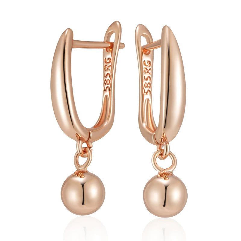 Trendy Rose Gold Round Ball Drop Earrings - Elegant Geometric Jewelry for Any Occasion