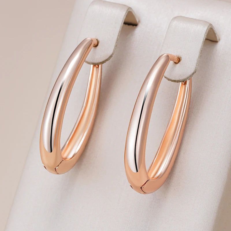 Trendy Rose Gold Square Hoop Earrings - High Quality Glossy Fashion Jewelry