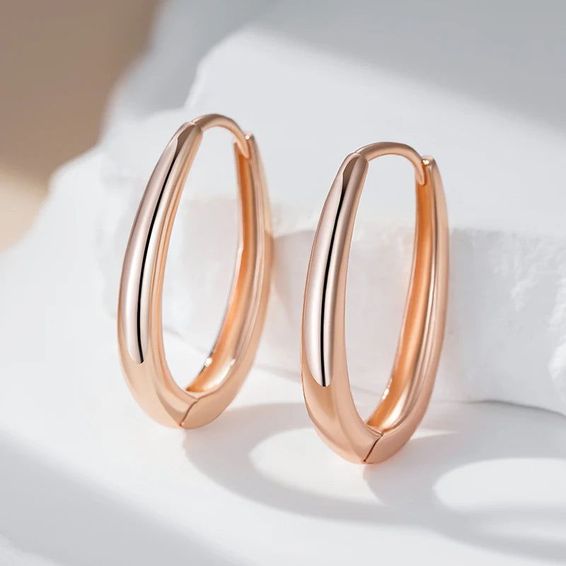 Trendy Rose Gold Square Hoop Earrings - High Quality Glossy Fashion Jewelry