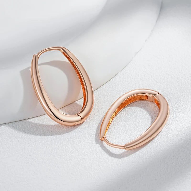 Trendy Rose Gold Square Hoop Earrings - High Quality Glossy Fashion Jewelry