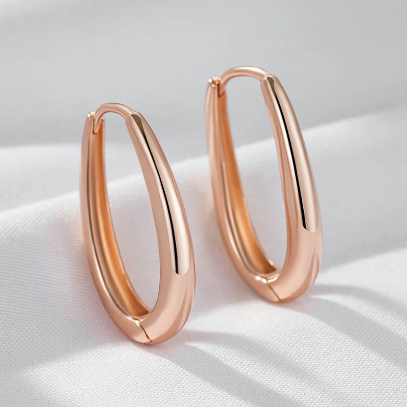 Trendy Rose Gold Square Hoop Earrings - High Quality Glossy Fashion Jewelry