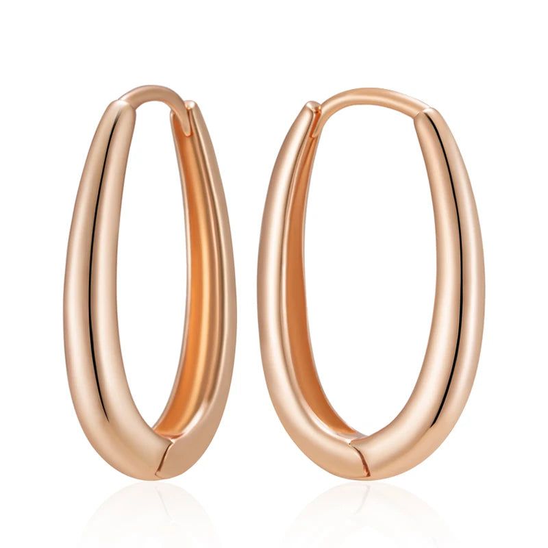 Trendy Rose Gold Square Hoop Earrings - High Quality Glossy Fashion Jewelry