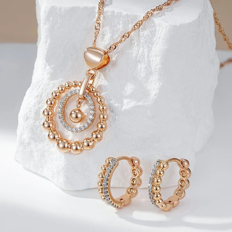 Trendy Rose Gold and Silver Zircon Hoop Earrings with Glossy Beads