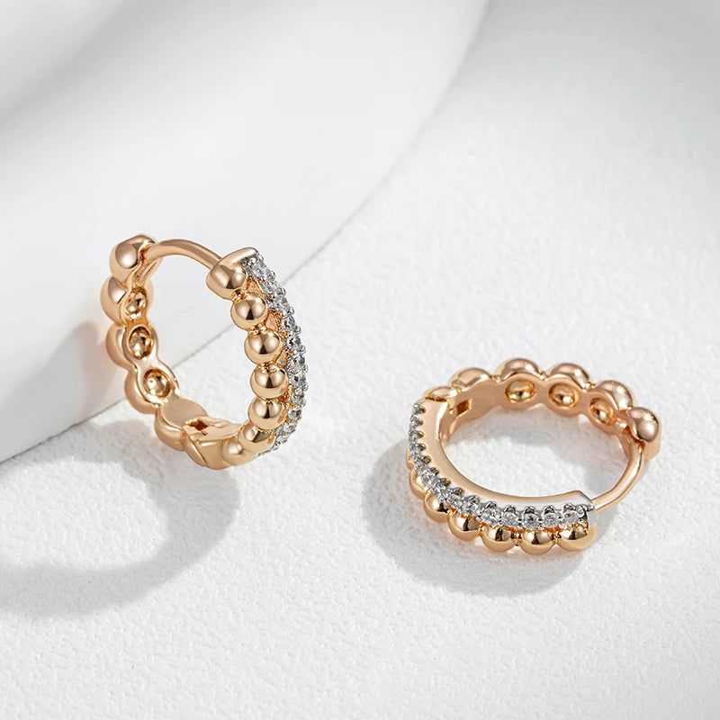 Trendy Rose Gold and Silver Zircon Hoop Earrings with Glossy Beads