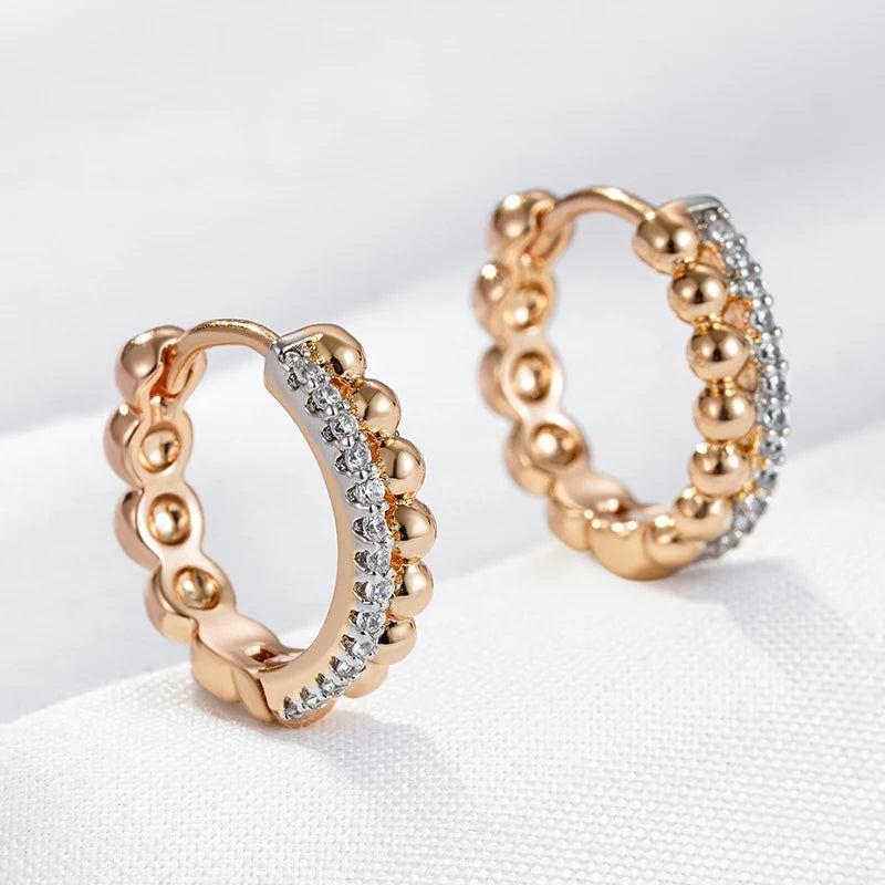 Trendy Rose Gold and Silver Zircon Hoop Earrings with Glossy Beads