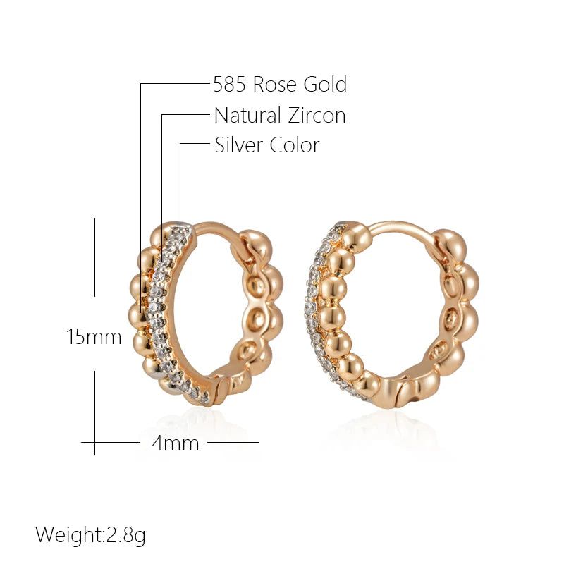 Trendy Rose Gold and Silver Zircon Hoop Earrings with Glossy Beads