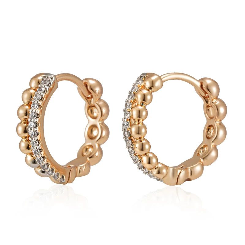 Trendy Rose Gold and Silver Zircon Hoop Earrings with Glossy Beads