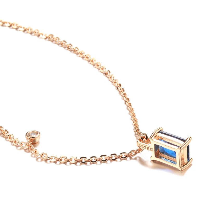 Trendy Square Blue Zircon Pendant Necklace in 585 Rose Gold Finish