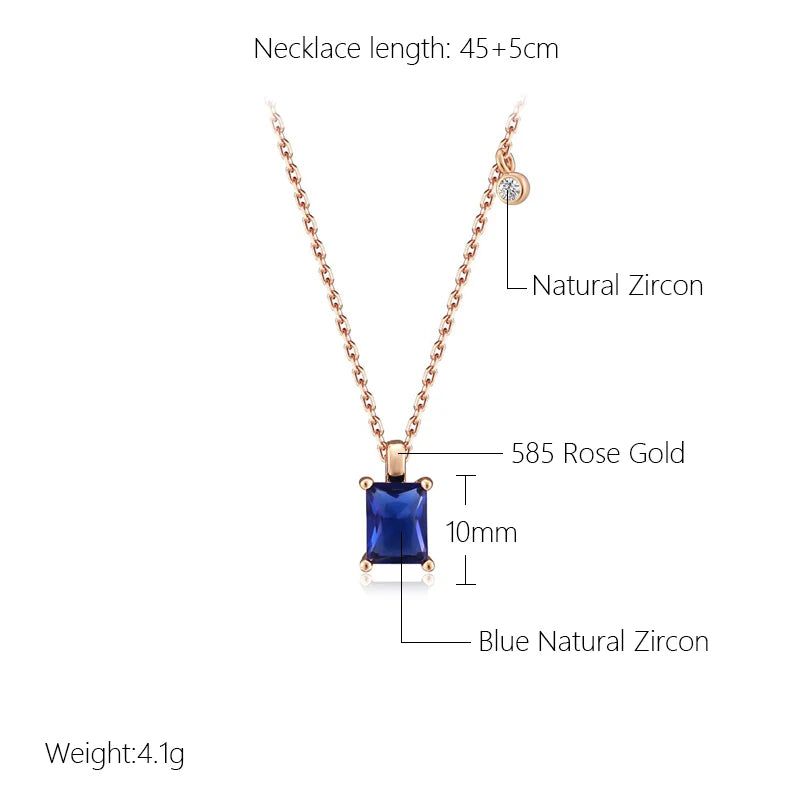 Trendy Square Blue Zircon Pendant Necklace in 585 Rose Gold Finish