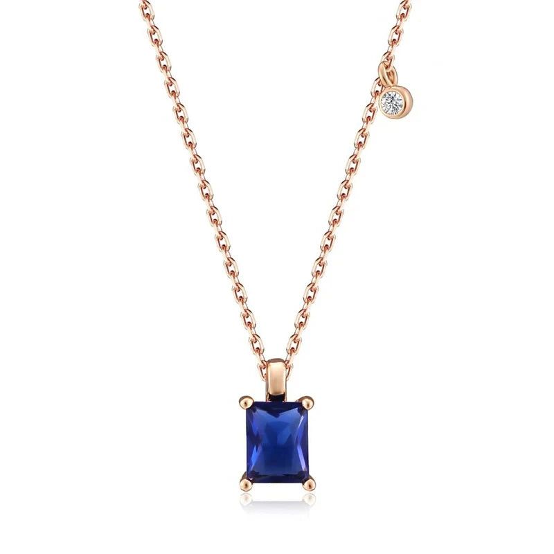 Trendy Square Blue Zircon Pendant Necklace in 585 Rose Gold Finish