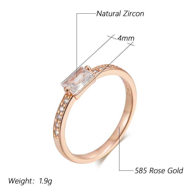 Trendy Square Natural Zircon Ring in 585 Rose Gold - Elegant Cocktail Jewelry