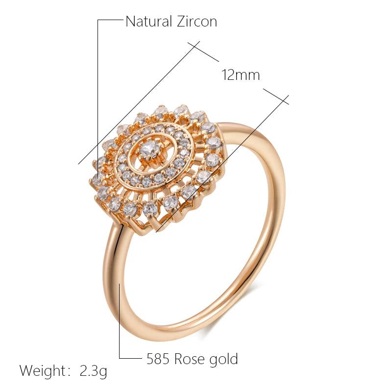 Trendy Vintage 585 Rose Gold Crystal Flower Cocktail Ring with Natural Zircon