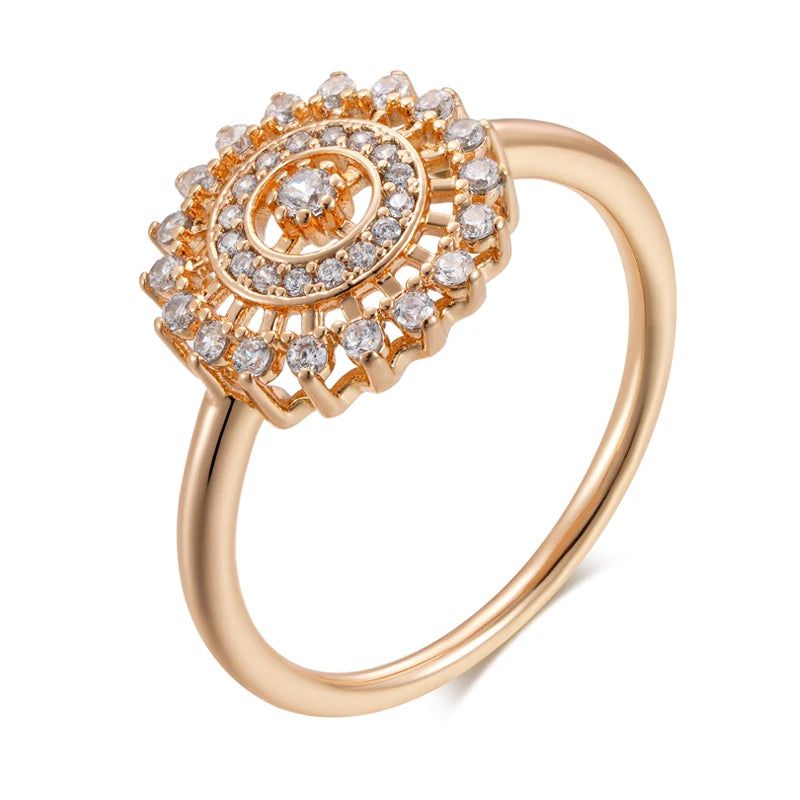 Trendy Vintage 585 Rose Gold Crystal Flower Cocktail Ring with Natural Zircon