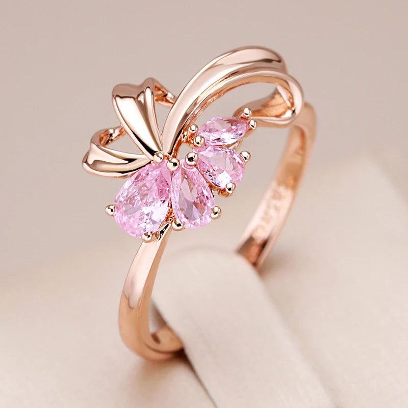 Trendy Vintage Hot Pink Natural Zircon Cocktail Ring in 585 Rose Gold