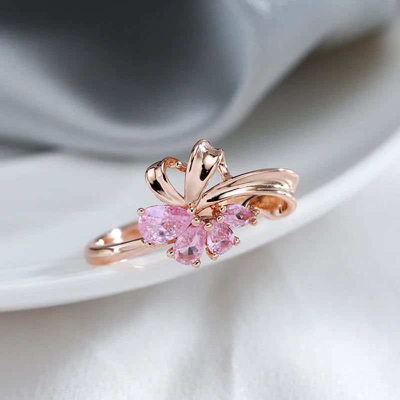 Trendy Vintage Hot Pink Natural Zircon Cocktail Ring in 585 Rose Gold