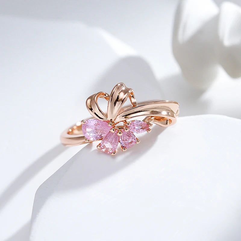 Trendy Vintage Hot Pink Natural Zircon Cocktail Ring in 585 Rose Gold