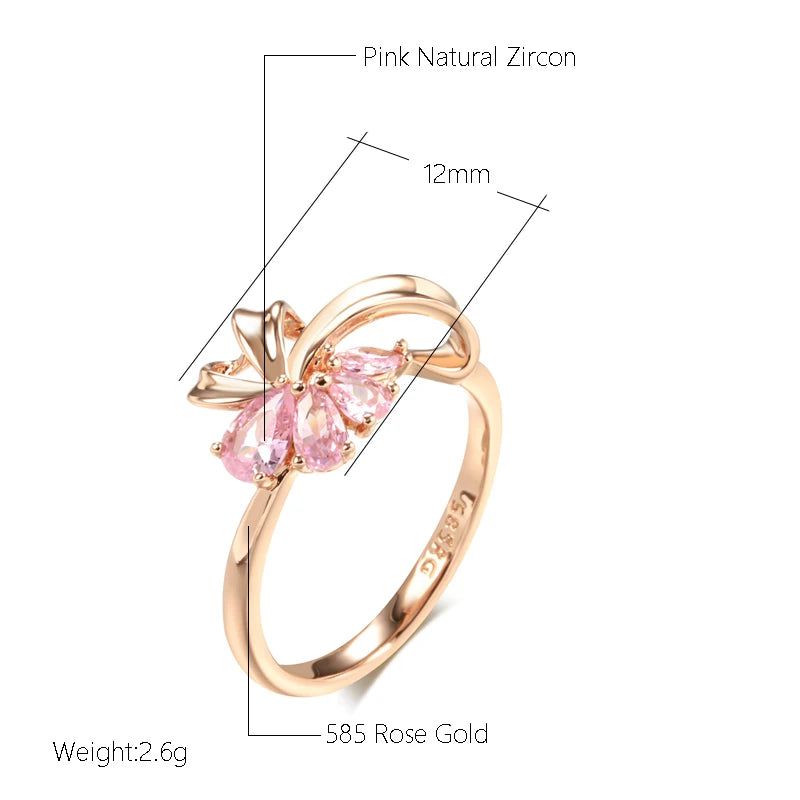 Trendy Vintage Hot Pink Natural Zircon Cocktail Ring in 585 Rose Gold