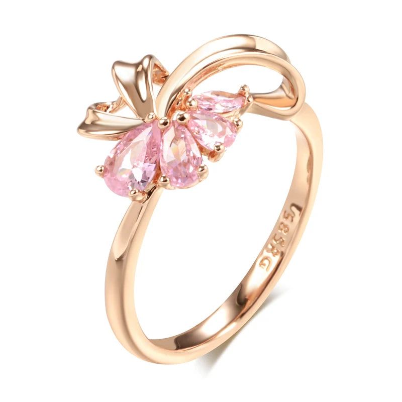 Trendy Vintage Hot Pink Natural Zircon Cocktail Ring in 585 Rose Gold