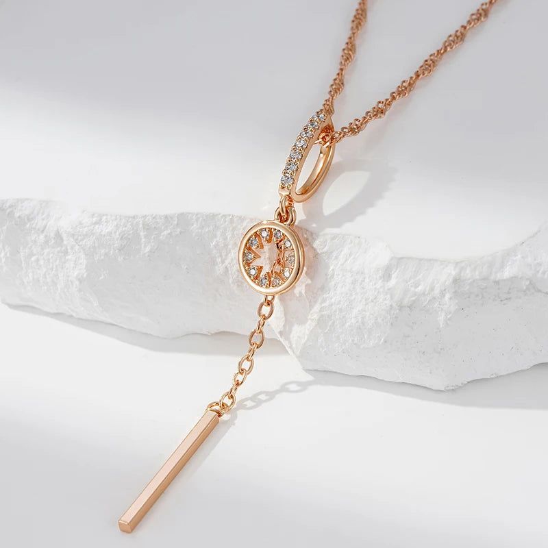 Trendy Water Wave Chain Necklace with Hollow Pendant and Natural Zircon in 585 Gold Color