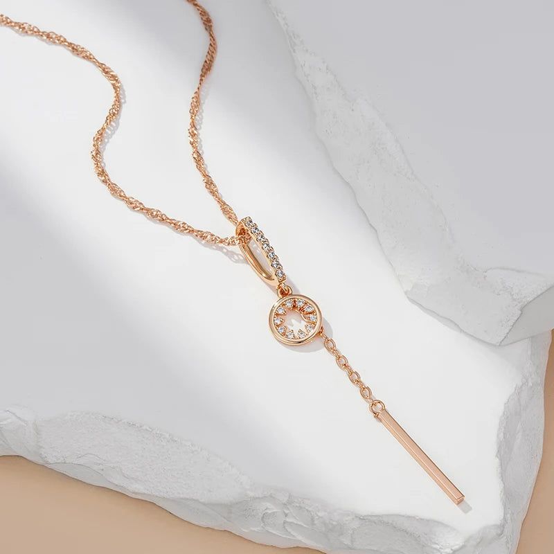 Trendy Water Wave Chain Necklace with Hollow Pendant and Natural Zircon in 585 Gold Color