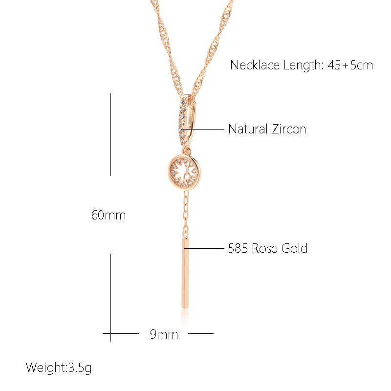 Trendy Water Wave Chain Necklace with Hollow Pendant and Natural Zircon in 585 Gold Color