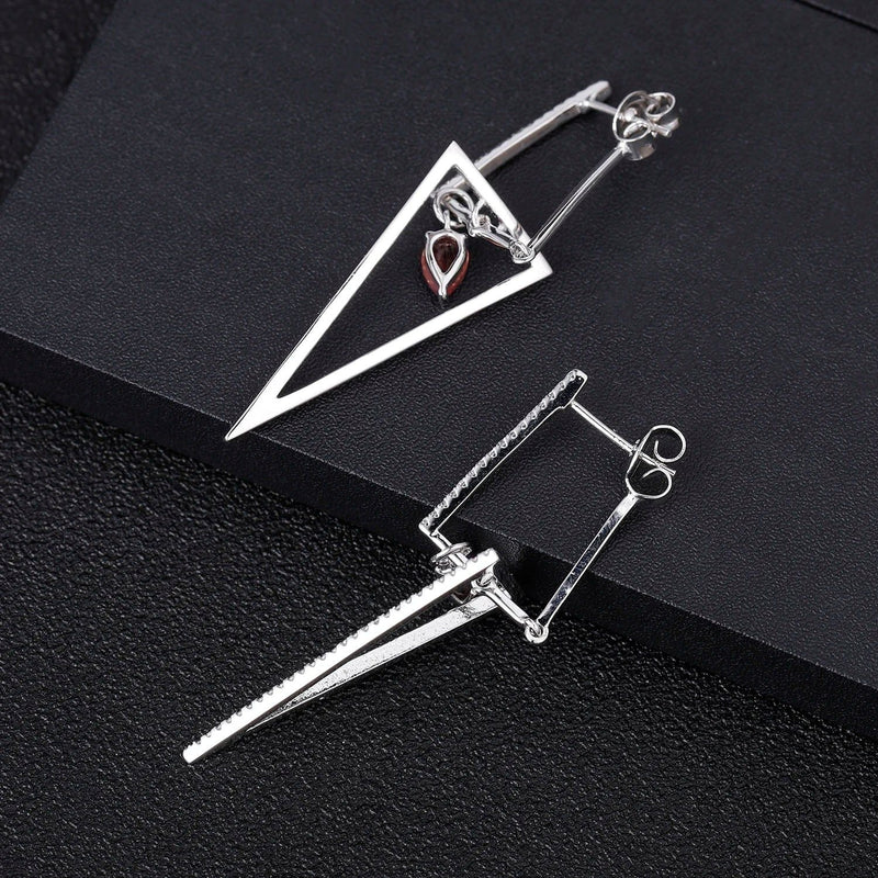 Triangle 925 Sterling Silver Chic Earrings Red Garnet Drop