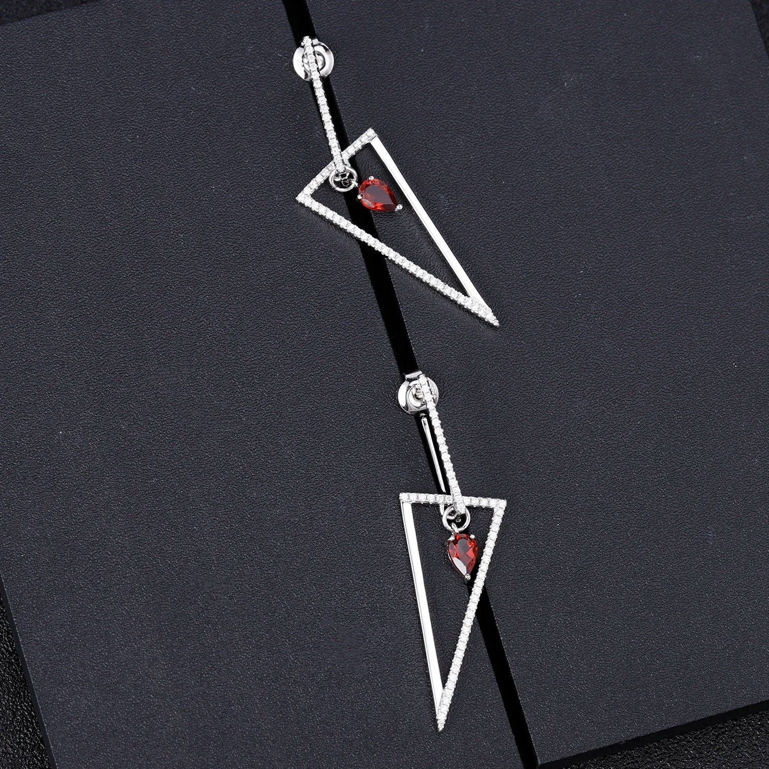 Triangle 925 Sterling Silver Chic Earrings Red Garnet Drop