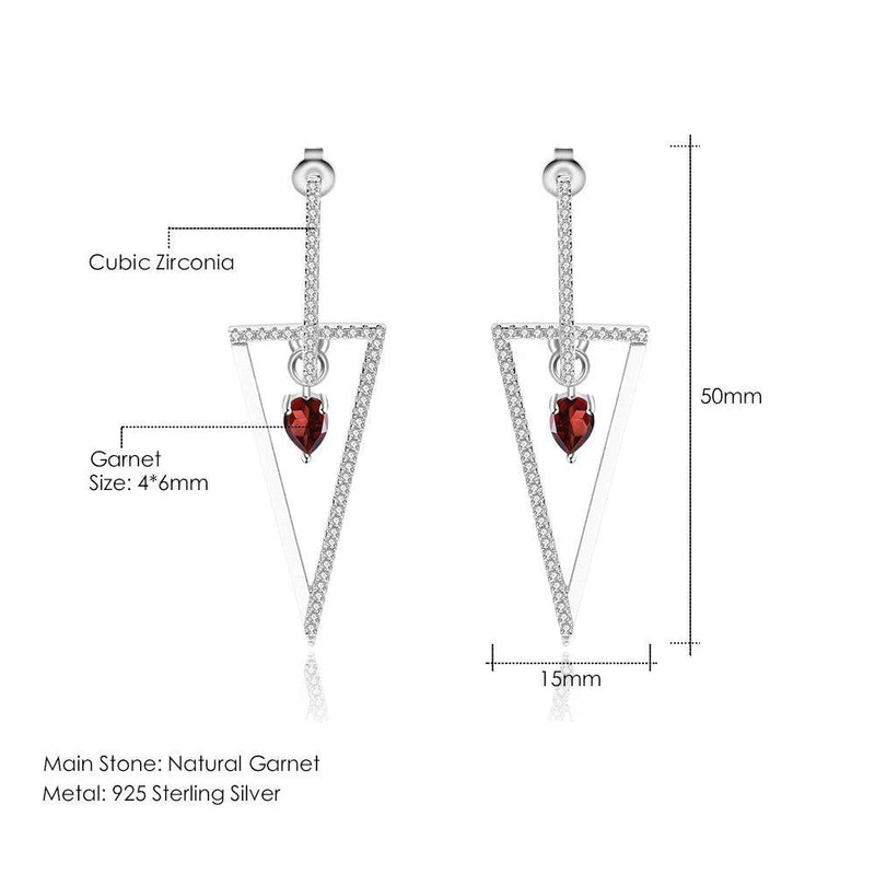 Triangle 925 Sterling Silver Chic Earrings Red Garnet Drop