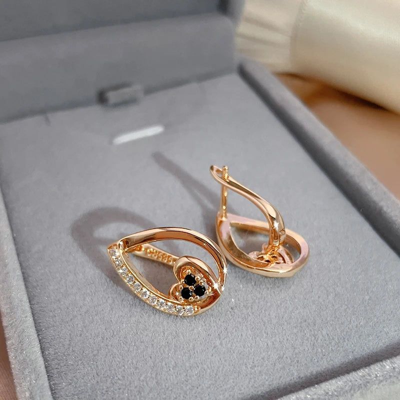 Unique 585 Rose Gold Geometric Heart Drop Earrings with Natural Zircon Inlay Fashion Jewelry