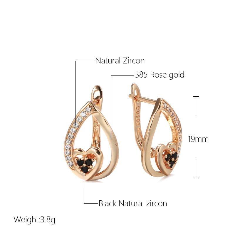 Unique 585 Rose Gold Geometric Heart Drop Earrings with Natural Zircon Inlay Fashion Jewelry