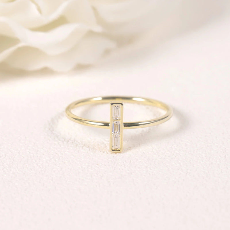 Unique Fashion Moissanite Rectangle Statement Band Ring 925 Sterling Silver Baguette Bar Ring For Her