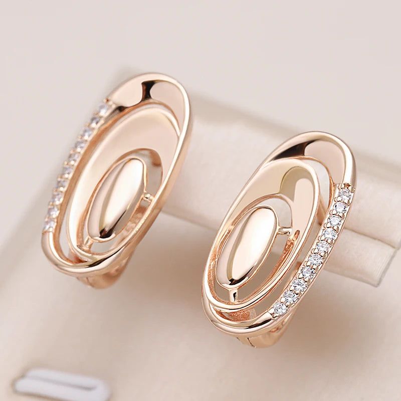 Unique Geometric Rose Gold Earrings with Natural Zircon for Fashionable Elegance