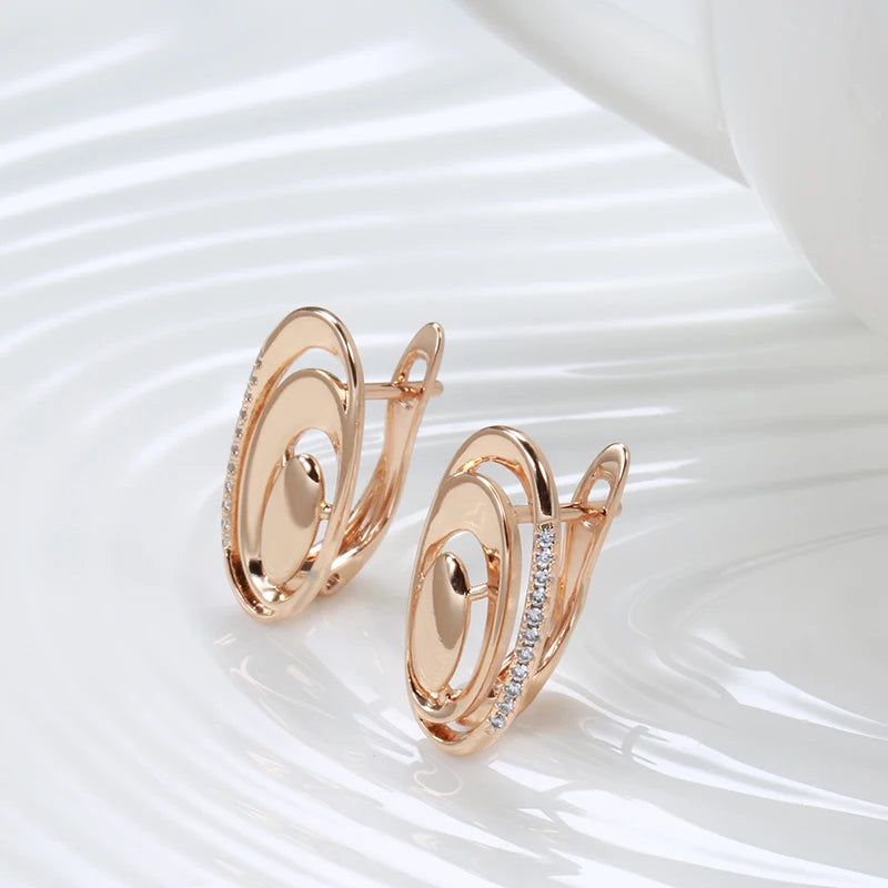 Unique Geometric Rose Gold Earrings with Natural Zircon for Fashionable Elegance