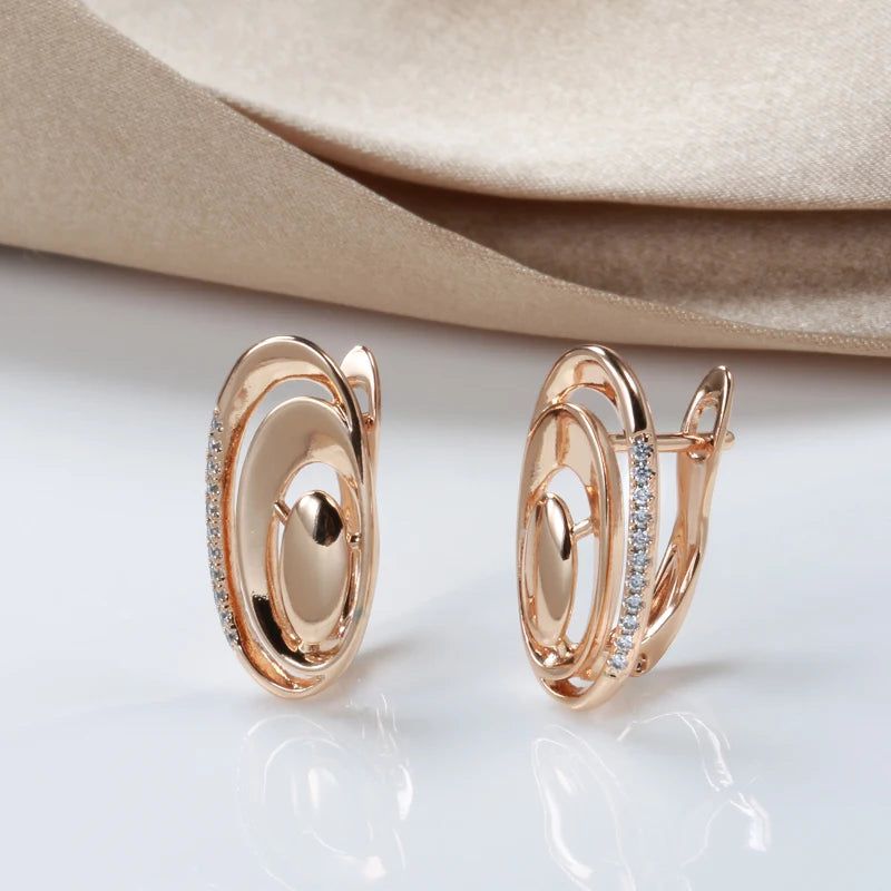 Unique Geometric Rose Gold Earrings with Natural Zircon for Fashionable Elegance