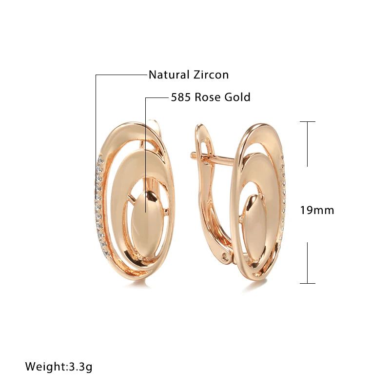 Unique Geometric Rose Gold Earrings with Natural Zircon for Fashionable Elegance