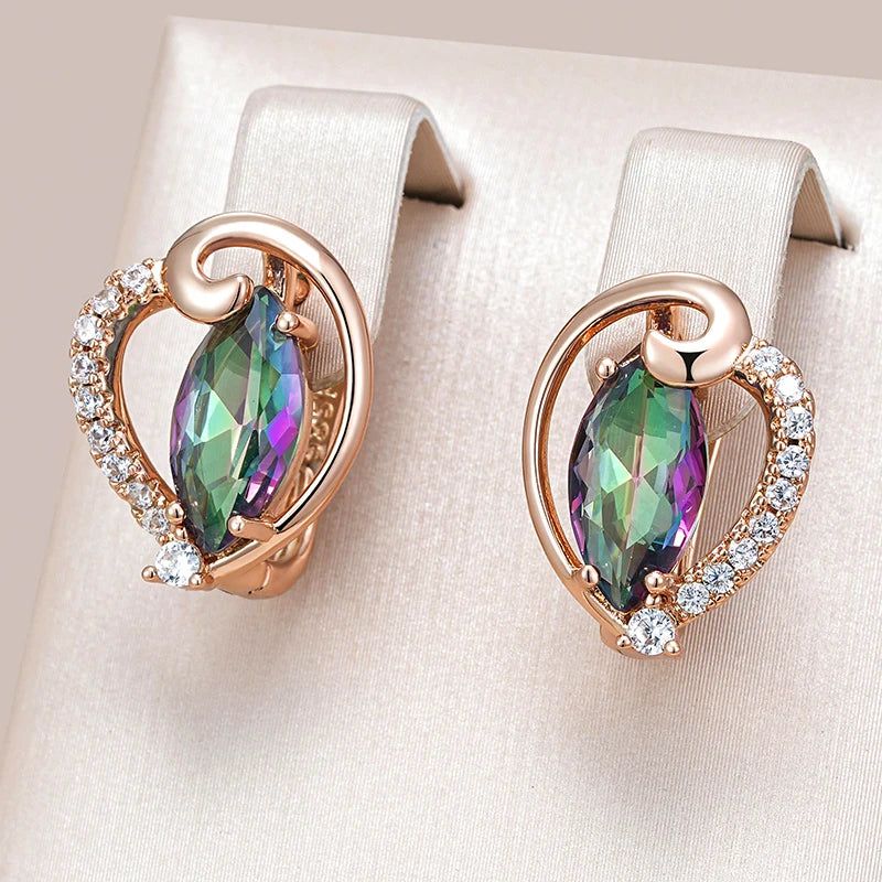 Unique Heart-Shaped Drop Earrings in 585 Rose Gold with Colorful Natural Zircon