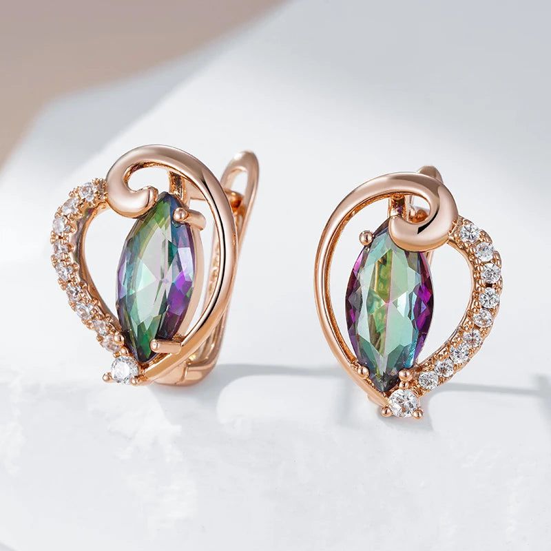 Unique Heart-Shaped Drop Earrings in 585 Rose Gold with Colorful Natural Zircon